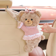 Pink clothes teddy bear car tissue box holder