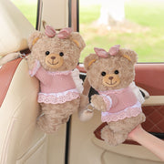 Two pink clothes teddy bear car tissue box holders